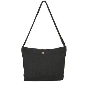 Lina Shoulder Bag Woven Zip Top Black Knit Handbag Purse Boho Hobo
